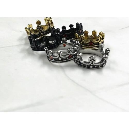 Stainless Steel Retro Black Gold color Rhinestone Royal Crown Man Woman Rings Simple for Male Girl Boyfriend Jewelry Wholesale