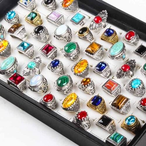 Wholesale 30 pieces retro style turquoise alloy ring set beautiful woman man fashion personality creative ring jewelry