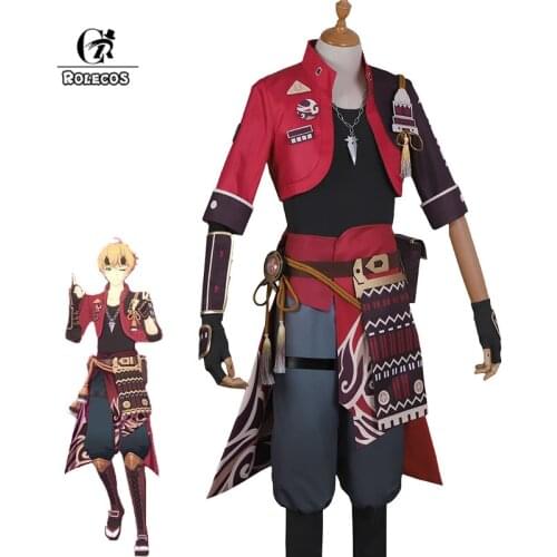 ROLECOS Game Genshin Impact Tohma Cosplay Costume Tohma Cosplay Costume Man Uniform Halloween Outfits Coat Pants Belt Full Set