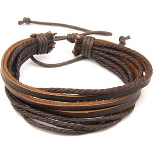Hot 100% hand-woven Fashion Jewelry Leather Braided Rope Wristband Wrap multilayer men bracelets & bangles for women