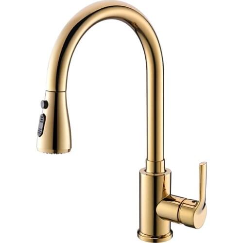 Classic modern style GOLD PVD Kitchen Faucet Pull Out Sprayer Single Hole Swivel Sink Mixer Tap deck mounted