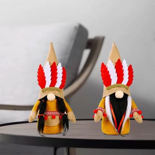 Cute White Red Feathers Indian Style Dwarf Faceless Ornament Gnome Doll Baby Kids Toys Birthday Party Gifts Juguetes Para Niños