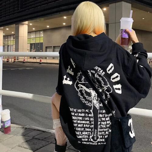 Cute Autumn Loose Black Tops High Street Coat Women Casual Oversize Tracksuit Hoody Female Funny Harajuku Basic Punk Hoodies