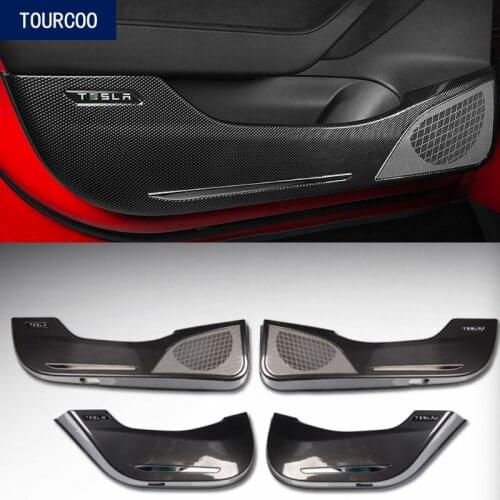 For Tesla Model 3 2019 2020 ABS Door Anti Kick Pad Cover Car Modification Stainless Steel Loudspeaker Cover Sticker