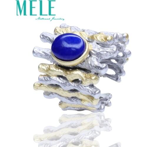 Natural Lapis-lazuli 925 silver ring jewelry gemstone ring women ring open adjust ring