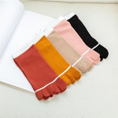 5Pairs Womens 5 Finger Socks Spring Summer And Autumn Fashion Toe Socks Womens And Ladies Striped Cotton Socks