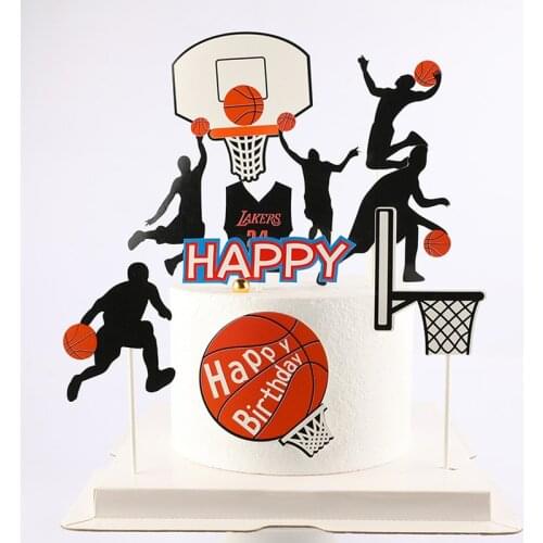 New 5pcs Basketball Happy Birthday Cake Topper Set Slam Dunk Sports Cupcake Topper for Kids Boys Birthday Party Cake Decorations
