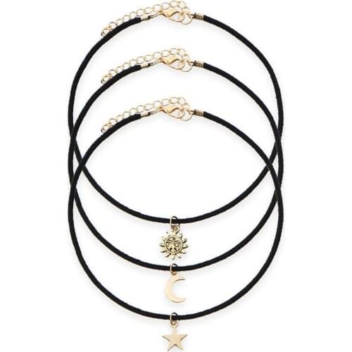 New Arrive Retro Sunmoonstar Velvet Necklace Short Sweater Chain Necklace Jewelry for Women Girl Free Shipping