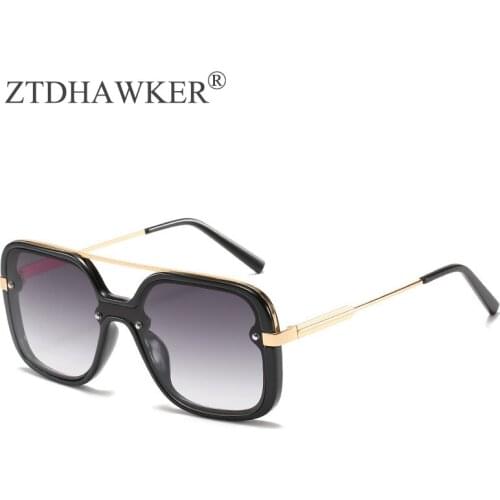 New Square Large Frame One-piece Sunglasses Personality Men and Women Double Beam Metal Fashion Cool Eyeglasses