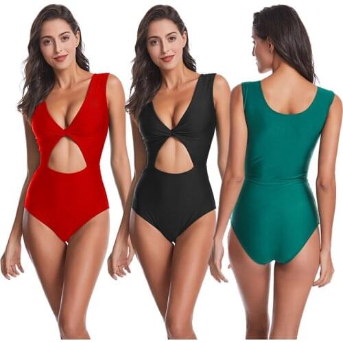 Solid Cut Out One-Piece Swimsuit Sexy Women Push Up Monokini 2021 Girls Beach Bathing Suits Female Swimwear Bodysuit Beach Wear