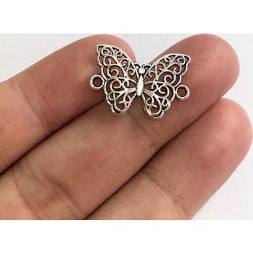 20pcs Butterfly Charms Pendants Connector Antique Silver Color Jewelry For DIY Making Handmade Butterfly Necklace Accessories