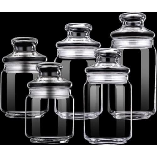 Transparent Glass Sealed Jar Candy Tea Grain Coffee Beans Snacks Spice Storage Tank With Lids Kitchen Big Bottle Food Container