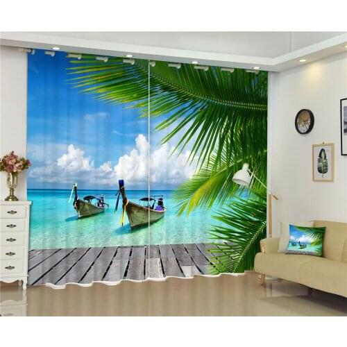 Beach Sea Luxury 3D Blackout Curtains for Living Room Bed Room Office Hotel Window Curtains Drapes Tapestry Rideaux Cortinas