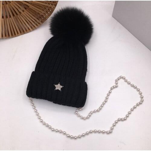 Hat female warm warm hat really fox MAO qiu dong pearl of the south Korean fashion sweet hat