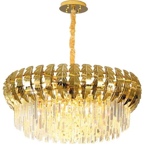 LED E14 Postmodern Stainless Steel Crystal Round Golden Chandelier Hanging Lighting Lustre Suspension Luminaire Home Decor Lamp