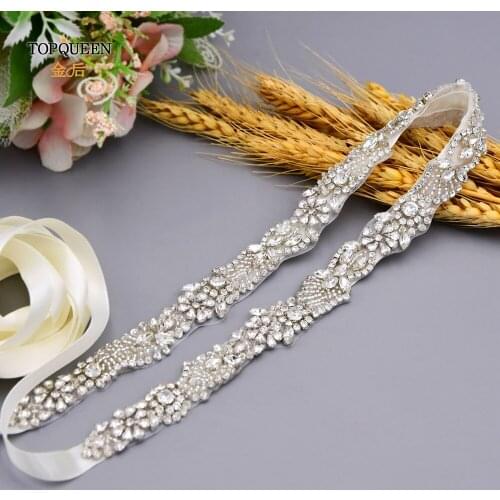 TOPQUEEN S491 Luxury Wedding Dress Belt Silver Rhinestone Belt for Bridesmaid Dress Crystal Plus Size Belts for Women Party Sash