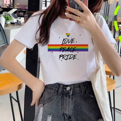 Rainbow love printed t shirt women 90s Graphic T-shirt Harajuku Tops Tee Cute Short Sleeve animal tshirt Female Tshirts