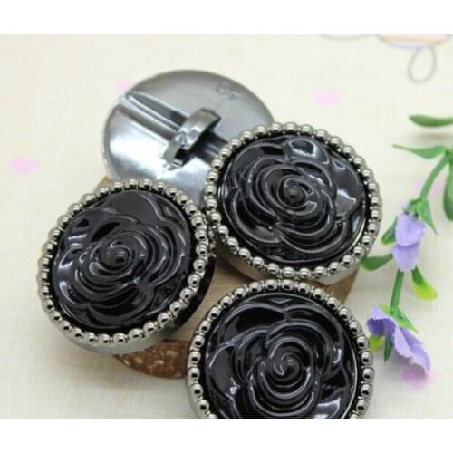 Black beaded three-dimensional rose ladies windbreaker coat button 30mm