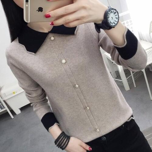 2020 Autumn Winter Women Knitted Sweater Long Sleeve Jumpers Doll Collar Female Elastic Pullovers Sweaters Femme Clothing P814