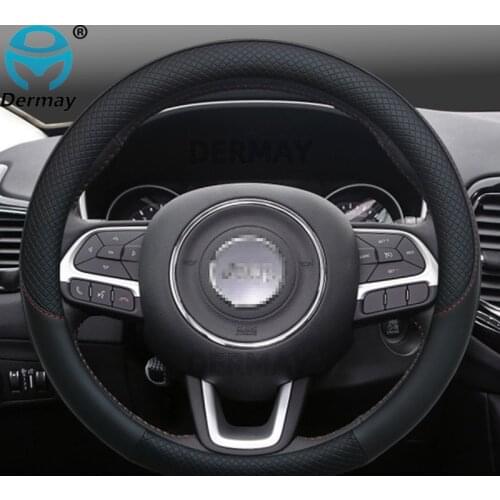 100% DERMAY Brand Leather Car Steering wheel Cover Anti-slip for Jeep Renegade 2014-2021 Auto interior Accessories