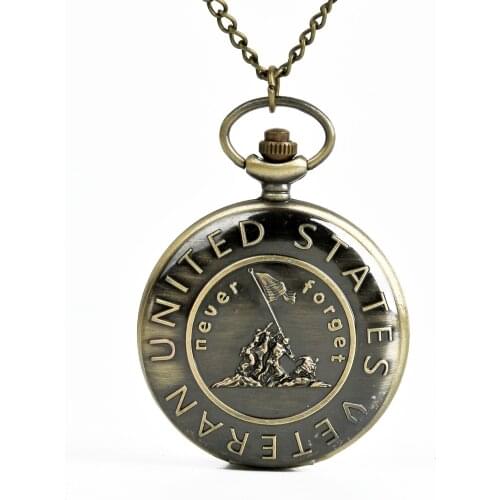 1076 Cool Mens Pocket Watch With The Old Soldier Raised The Flag And Watch Retro Bronze Pocket Watch Nice present for Grandpa