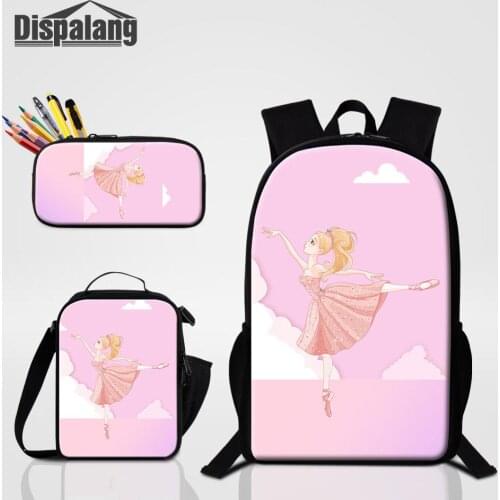 16-inch Custom Backpack Cartoon Dancing Ballet Girl Print 3pcs/set Children School Bag Kawaii Back Pack Lunch Box Pencil Case