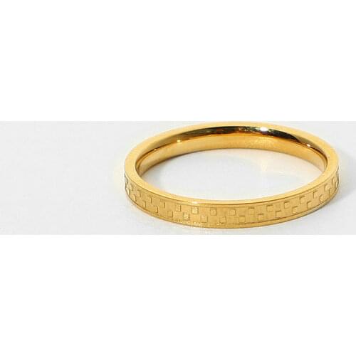 18K Gold Plated Stainless Steel Checkerboard Rings For Women Thin Female Finger Rings Waterproof Jewelry