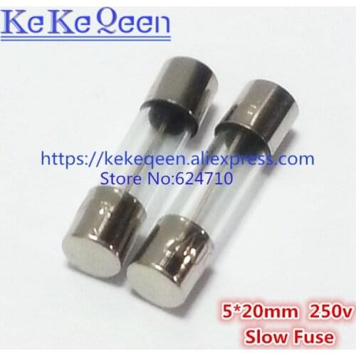 20pcs/Box 5*20mm 1.6A 250V slow fuse 5*20 T1.6A 1600mA 250V Glass Fuse 5mm*20mm