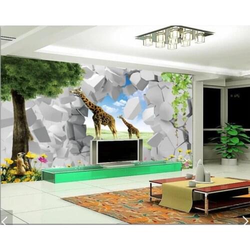 3D Giraffe White Brick Background Wallpaper Mural Art Wall Murals Decal for Bedroom HD Printed Wall Paper Hand Painting Scenery