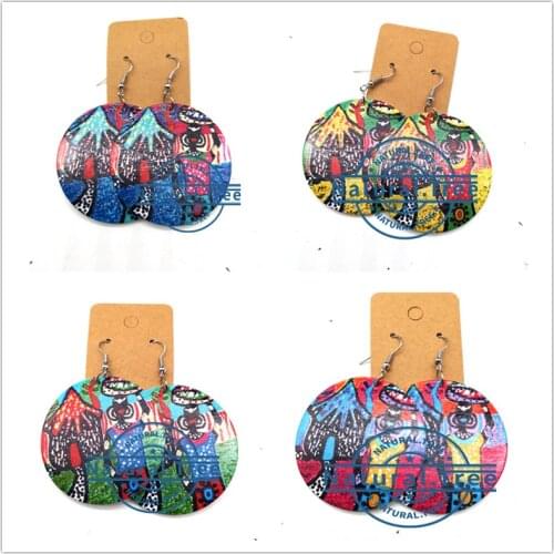 5cm round African wooden earrings can mixed 6 colors