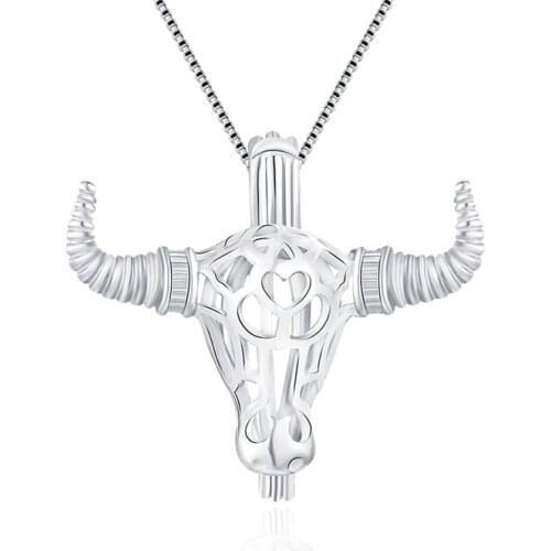 CLUCI Silver 925 Fury Bull Shaped Cage Pendant Ethnic Silver Women 925 Sterling Silver Cattle Totem Pearl Locket SC050SB