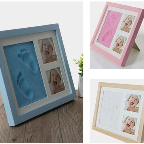 Baby Hand&Foot Print Hands And Feet Mold Maker Solid Wooden Photo Frame With Cover Fingerprint Mud Set Baby Growth Memorial gift