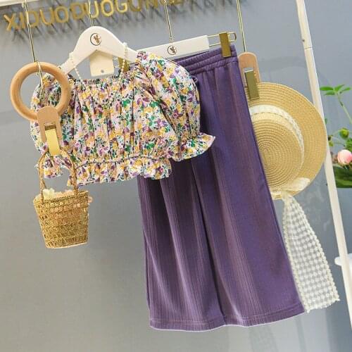 Children Summer Clothes Set Short Sleeve Floral Blouse Shirt and Long Pants Baby Girl Clothing Suit 2021 Kids Outfits Sets