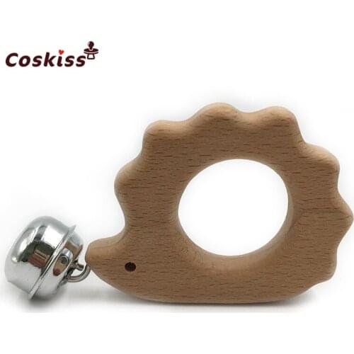 Baby Teether Bells Beech Wooden Hedgehog Natural Handmade Wooden Teether DIY Eco-Friendly Safe Newborns Enlightenment Toys