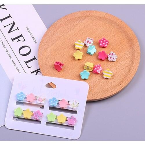 Set of 12pcs Quality Dotted Printed 0.5" Mini Flower Shape Hair Claw Clip Hair Pin Little Girls Headwear Hair Accessories HC023