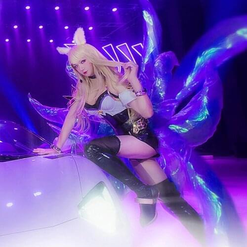Game LOL KDA Ahri Cosplay Costume Fox LOL Ahri Nine Tailed One Tail K/DA Ahri Tail Wig in Stock Cosplay Costume