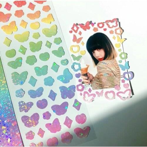 2pcs Laser Butterfly Sticker Blingbling Flowers Scrapbook Idol Card Decoration DIY Diary Stationery Album Fashion Sticker