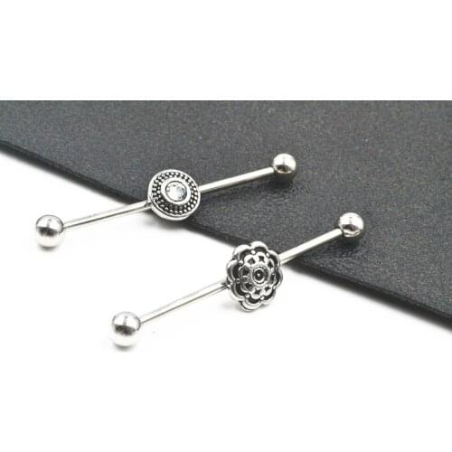 Lot50pcs 14g Surgical Steel Industrial Ear Scaffold Barbells Gems Cartilage Helix Bar Body Jewelry Ear Piercing Earring New