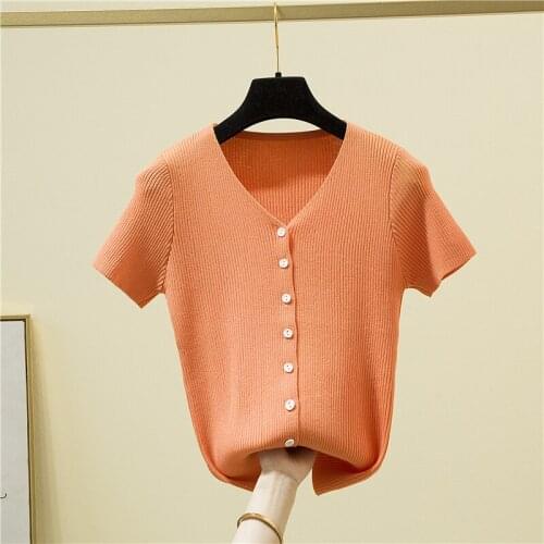 Fashion The New Cardigan V-neck short-sleeved sweater bottoming shirt womens loose thin pullover summer Short