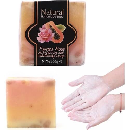 1pc Handmade Papaya Whitening Soap Lightening Skin Moisturizing Cleansing Bath Soap 111g 5.5cm x 5.5cm x 3cm Skin Care