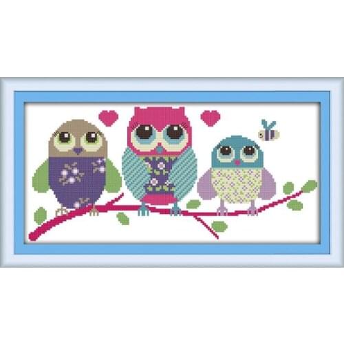 Joy Sunday Cartoon Owl Cross Stitch Kits Printed Chinese Embroidery Needlework Christmas Decorations for Home DIY Needlework Set