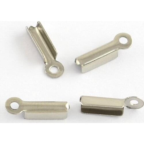 500pcs 304 Stainless Steel Fold Over Crimp Cord Ends Leather Cord String for Jewelry Making 11x3x2.5mm Hole: 1mm