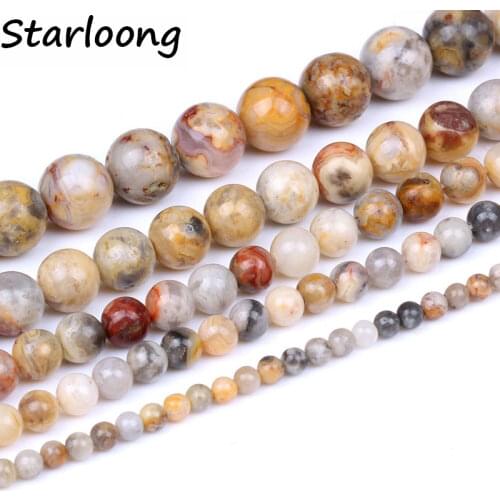 Natural Stone beads 4 6 8 10 12mm Crazy Agata Loose Spacer Beads For Jewelry Making Bracelet Necklace Strand Pick Size 15"