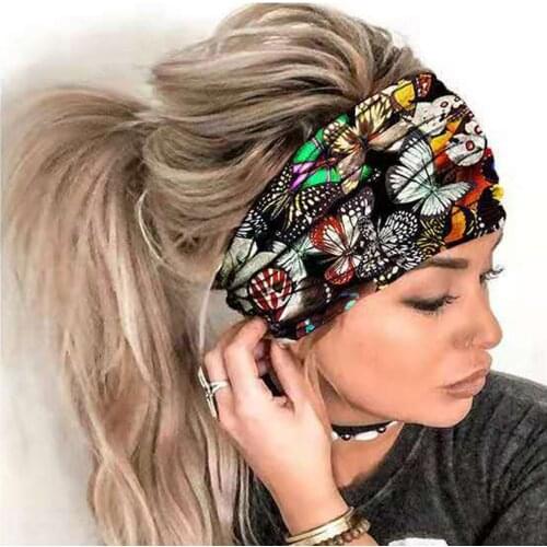 Butterfly Pirnting Fashion Hair Bands Women Print Black Headband Elastic Head Wrap Hair Band Bandana Headband Diadema Mujer