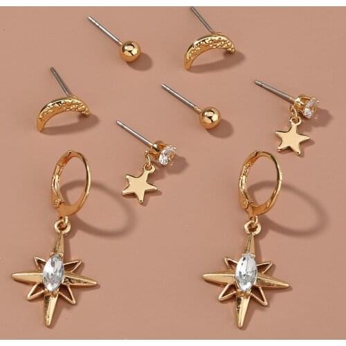 Stars Moon Geometry 4 Pairs Of Stud Earring Fashion Jewelry Minimalist Trendy Court Korean Drop Earrings For Women