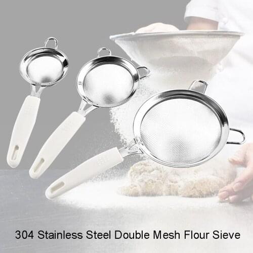 Superfine Stainless Steel Kitchen Strainer Flour Handheld Screen Mesh Oil Colander Flour Sieve Sifter 2 Layer Baking Mesh Filter