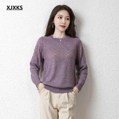 XJXKS 2021 autumn winter new women wool knitted sweater high-end comfortable round neck long-sleeved sweater women pullover