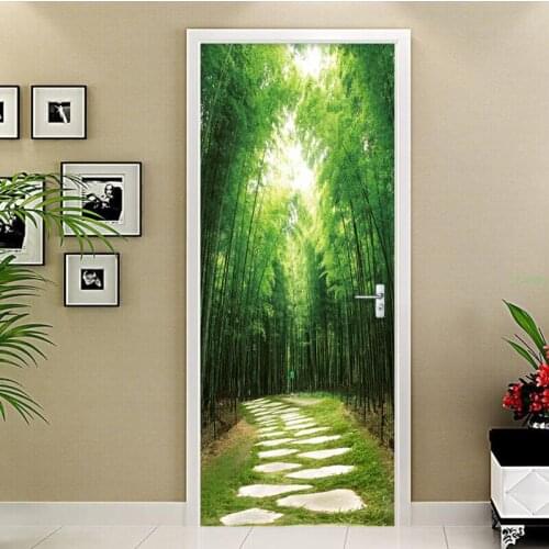 Green Forest Landscape Door Sticker Living Room Dining Room Wallpaper 3D PVC Self-Adhesive Waterproof Vinyl 3D Mural Door Decals