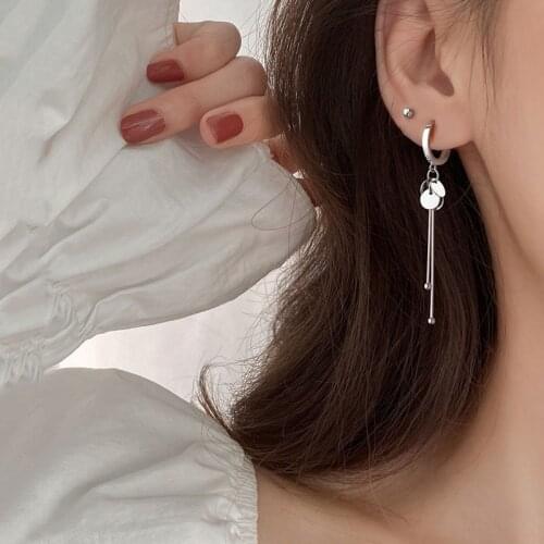 925 Sterling Silver Round Discs Hoop Earrings for Women Long Tassel Earrings Fine Jewelry Gifts Dropshipping S-E1342