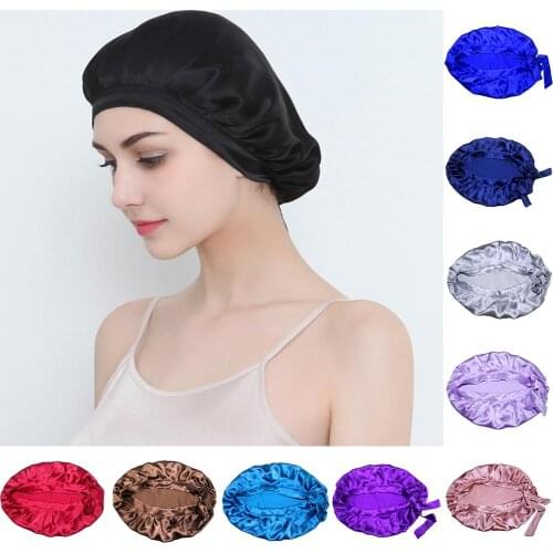 Women Pure Silk Sleep Hats Wrap Night Cap Hair Care Bonnet Adult Resident Hair Turban 100% Mulberry Silk